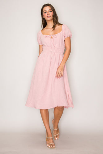 Bubble Sleeve Midi Dress 0009 in Light Dusty Rose