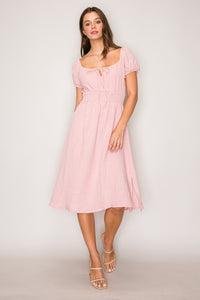 Bubble Sleeve Midi Dress 0009 in Light Dusty Rose