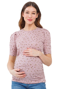 Floral Puff Sleeve Maternity Top Style 2448 in Mauve or Black