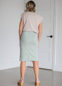 Plus Remi Summer Sage Denim Midi Skirt