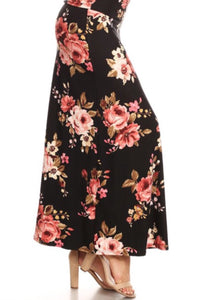 Floral Maxi Skirt in Black Style 833