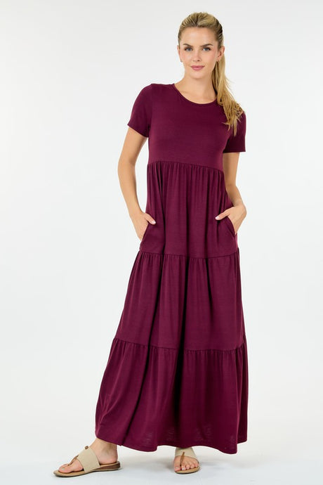 2581 Round Neck Solid Maxi Dress in Plum