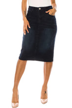 Mid Length Twill Skirt Style 79163 in Dark Indigo Wash