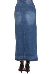 Long Denim Skirt Style 86319 in Indigo Blue