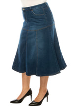 Plus Denim Skirt with Flare Bottom in Indigo Wash Style 89067X