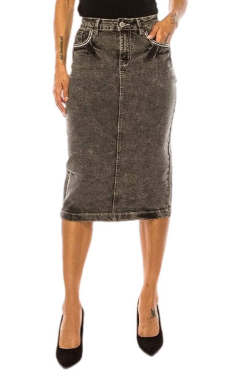 Faded Denim Skirt Style 79153 in Black Snow