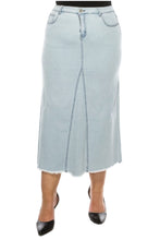 Plus Long Denim Skirt Style 89209X in Light Wash