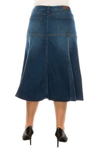 Plus Denim Skirt with Flare Bottom in Indigo Wash Style 89067X