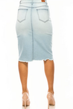 Mid Length Denim Pencil Skirt Style 79138 in Light Indigo
