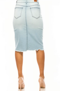 Mid Length Denim Pencil Skirt Style 79138 in Light Indigo