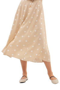 Polka Dot Button Down Midi Skirt Style 2000 in Khaki