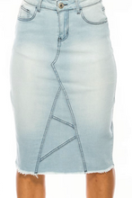 Mid Length Denim Pencil Skirt Style 79138 in Light Indigo