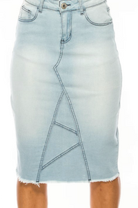 Mid Length Denim Pencil Skirt Style 79138 in Light Indigo