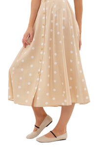 Polka Dot Button Down Midi Skirt Style 2000 in Khaki