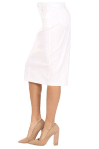 Mid Length Twill Skirt Style 79174 in White