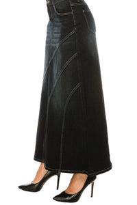 Long Flared Denim Skirt Style 89140 in Black