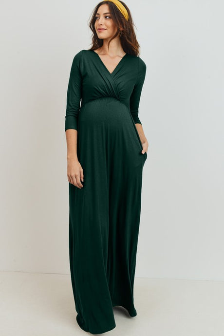 Maternity Nursing Maxi Dress Style 1917 with Pockets in Black, Hunter Green and Olive