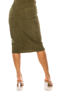 79219 Corduroy Denim Skirt In Moss