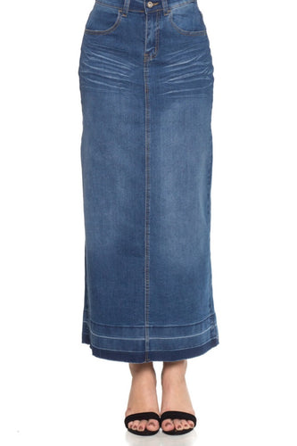 Long Denim Skirt Style 86319 in Indigo Blue