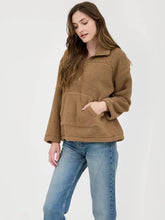 Collared Half Zip Up Fleece Jacket in Mocha 1061