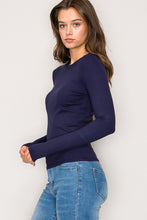 9509 Crew Neck Rayon Ribbed Long Sleeve in Navy