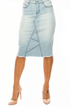 Mid Length Denim Pencil Skirt Style 79138 in Light Indigo