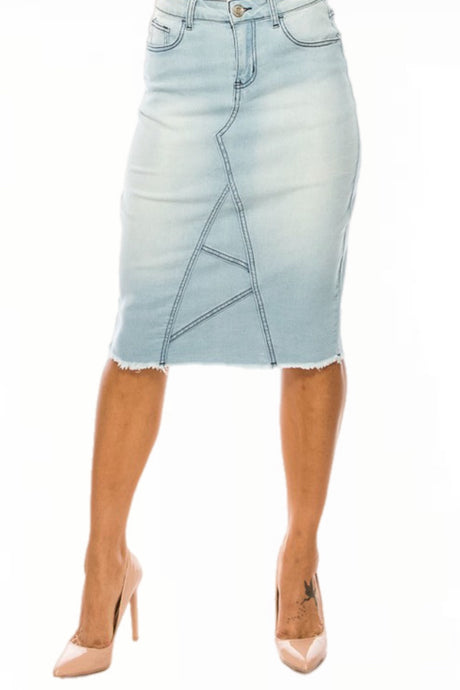 Mid Length Denim Pencil Skirt Style 79138 in Light Indigo