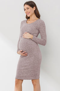 Double Layer Long Sleeve Nursing Dress Style 2546 in Dusty Pink