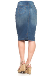 Vintage Wash Denim Pencil Skirt 77104