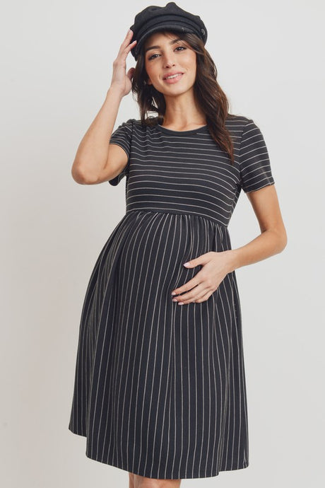 Striped Maternity Babydoll Maternity Dress in Black or Ivory Style 1995
