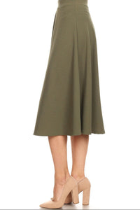 High Waisted A-line Midi Skirt 6132 in Olive