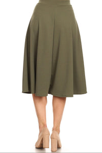 High Waisted A-line Midi Skirt 6132 in Olive