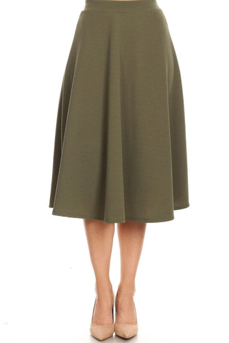 High Waisted A-line Midi Skirt 6132 in Olive