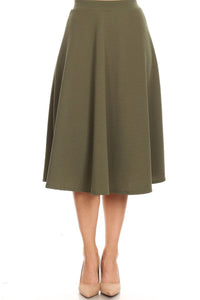 High Waisted A-line Midi Skirt 6132 in Olive