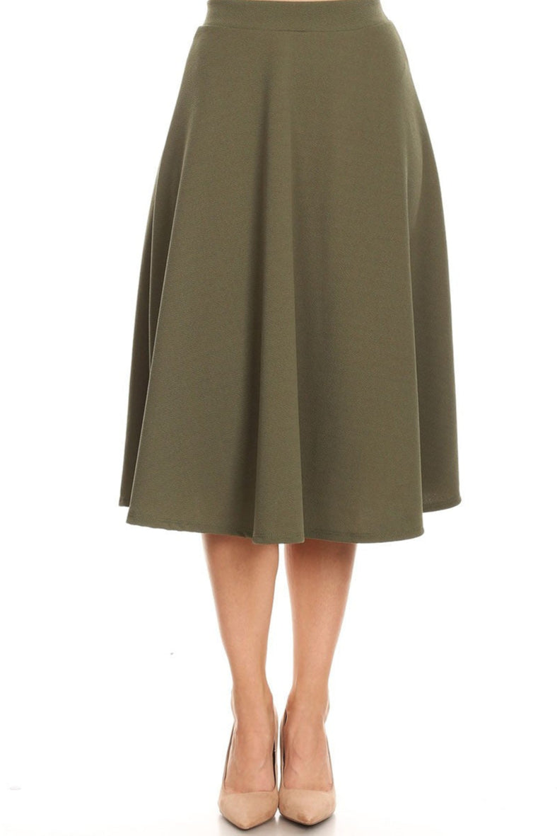 High Waisted A-line Midi Skirt 6132 in Olive