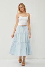 Chambray Pull On Light Wash Tiered Midi Skirt 71095