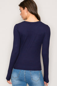 9509 Crew Neck Rayon Ribbed Long Sleeve in Navy