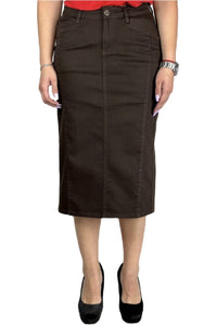 Brown Twill Mid-Length Skirt 215-16D