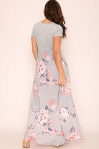 Grey Pink Maxi Dress Style 1572