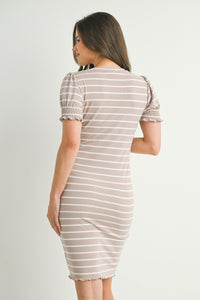 Striped Short Sleeve Maternity Dress 2931 in Black or Taupe