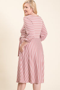Plus Striped Midi Dress in Wine/Ivory Style 5094X