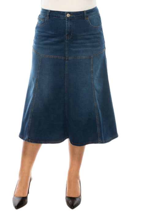 Plus Denim Skirt with Flare Bottom in Indigo Wash Style 89067X