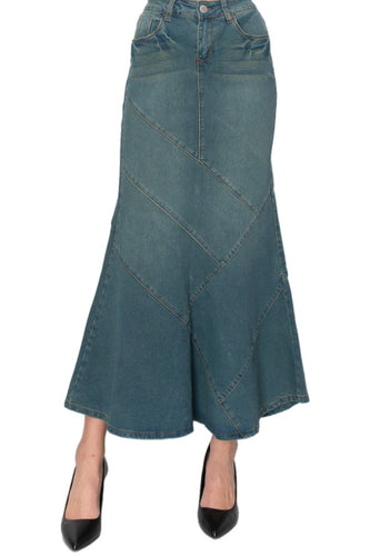 Long Denim Skirt Style 89075 in Vintage Wash