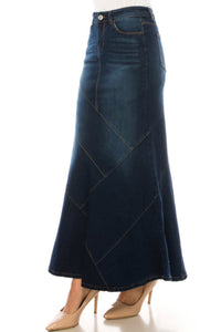 Long Denim Skirt Style 89075 in Dark Indigo