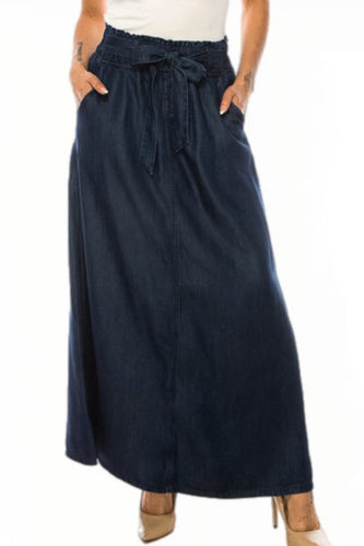 Long Denim Skirt Style 89220 in Dark Indigo