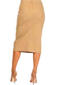 Mid Length Twill Skirt Style 79174 in Khaki