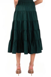 80531 Full Swing Tiered Midi Skirt in Hunter Green