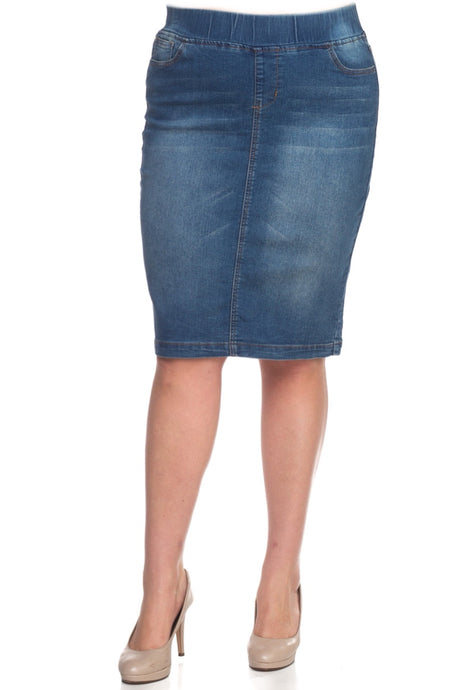 Plus Denim Pencil Skirt 77104X in Vintage Wash