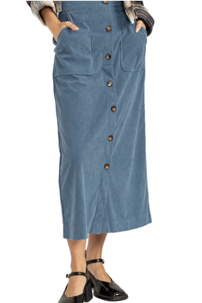 Button Corduroy Midi Skirt Style 262 in Blue – Skirtz & Co