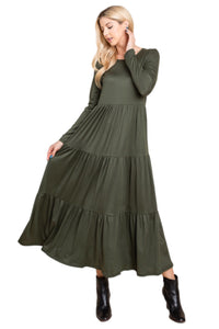 Long Sleeve Maxi Dress Style 1240 in Camel or Olive